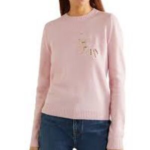 Le Lion pink zodiac sign Aquarius sweater with gold embroidery and sequins